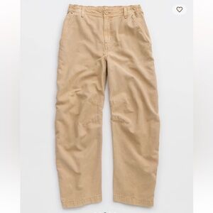 Aerie Barrel Pants Khaki distressed Size Large Elastic Waistband Button Closure